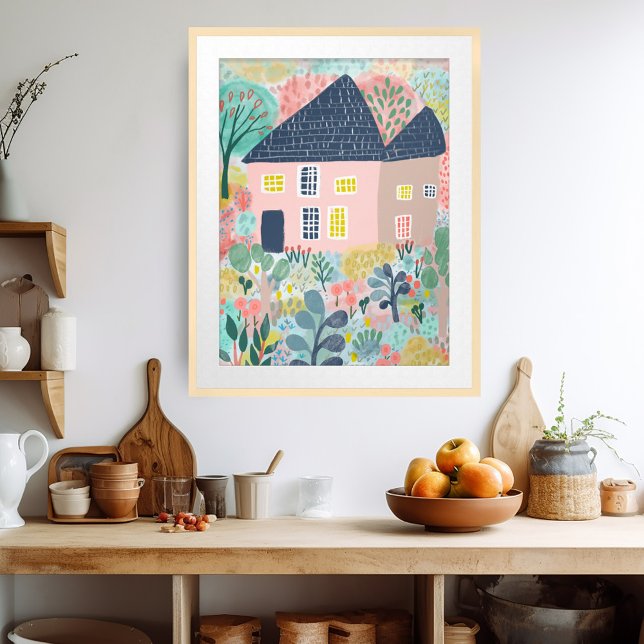 Poster Illustration du jardin de la maison de couleur dou (Sweet Watercolor House Garden Illustration Poster
CUSTOMIZABLE ART)