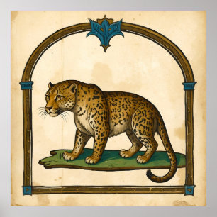 Poster Illustration du léopard médiéval Art ancien