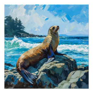 Poster Illustration du lion de mer