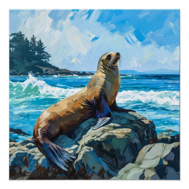 Poster Illustration du lion de mer (Devant)