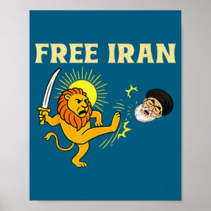 Poster Illustration du lion du drapeau iranien