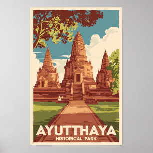 Poster Illustration du parc historique d'Ayutthaya, art d