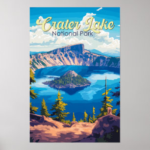 Poster Illustration du parc national de Crater Lake, art