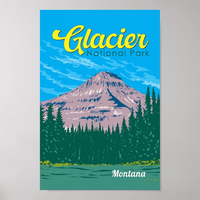 Poster Illustration du parc national Glacier Voyage Vinta (Devant)