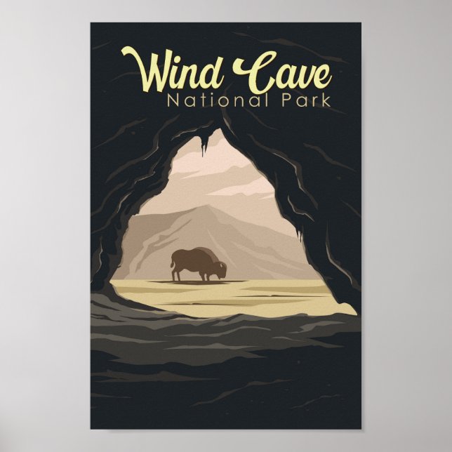 Poster Illustration du parc national Wind Cave Travel Art (Devant)