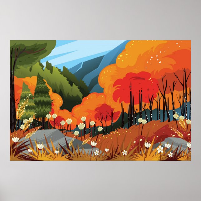 Poster Illustration du paysage d'automne (Devant)