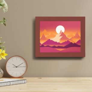 Poster Illustration du paysage du désert Sun Mountain Pea