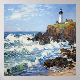 Poster Illustration Du Phare Impressionniste En Terre Côt