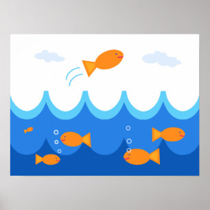 Poster Illustration du poisson volant mignon et amusant