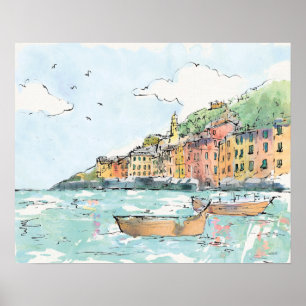 Poster Illustration du port de Porofino