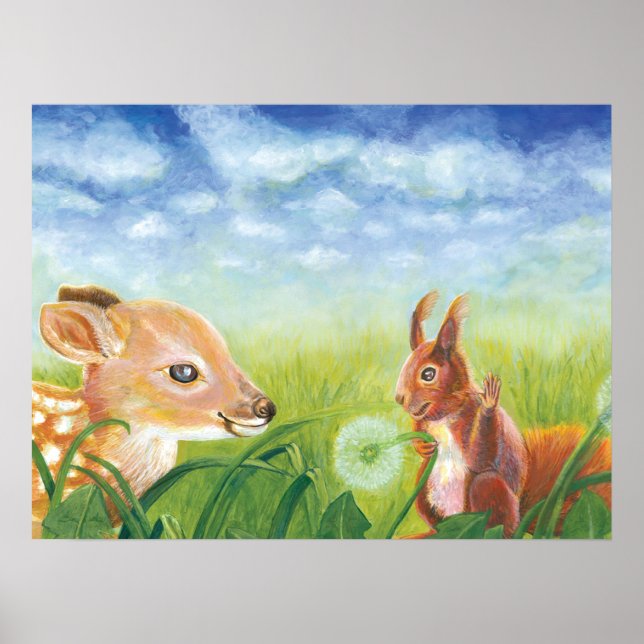 Poster Illustration du printemps de l'écureuil et de la f (Devant)