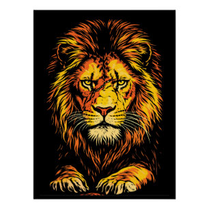 Poster Illustration du regard prédateur à la crinière dor