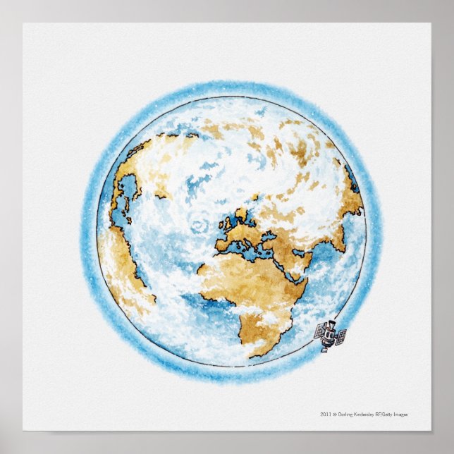 Poster Illustration du satellite orbitant la Terre (Devant)