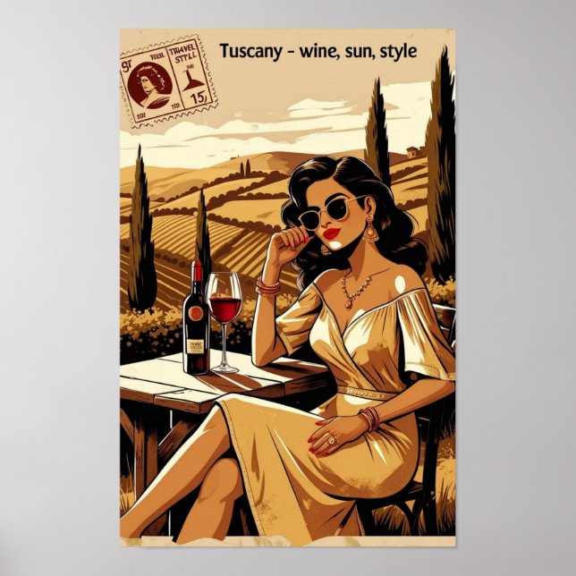 Poster Illustration du vignoble toscan - élégant (Devant)