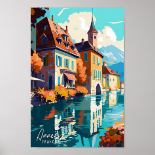 Poster Illustration du Vintage voyage d'art d'Annecy Fran