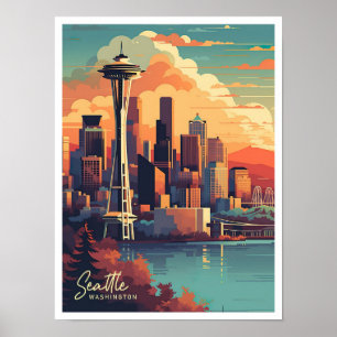 Poster Illustration du Vintage voyage d'art de Seattle Wa