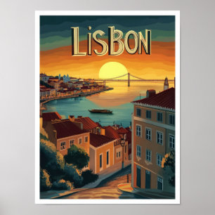 Poster Illustration du Vintage voyage d'art Lisbonne Port