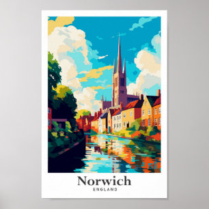 Poster Illustration du Vintage voyage d'art Norwich Engla