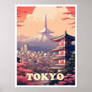 Poster Illustration du Vintage voyage d'art Tokyo Japon