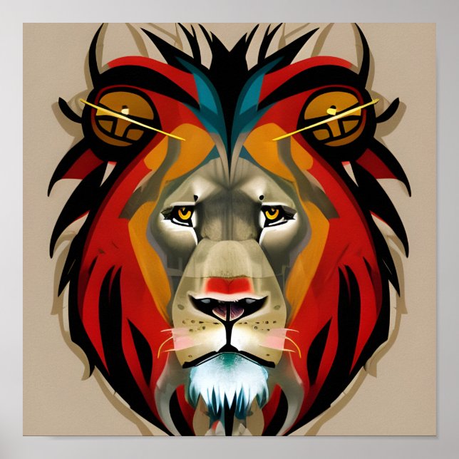 Poster Illustration du visage du lion (Devant)