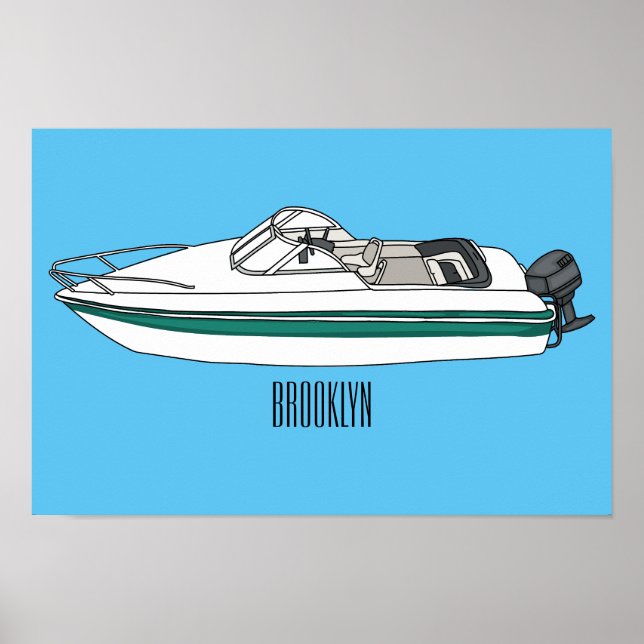 Poster Illustration d'un bateau à moteur (Devant)