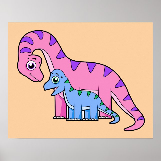 Poster Illustration D'Un Brachiosaurus Mère Et Enfant. (Devant)