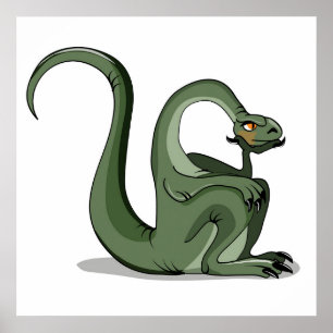 Poster Illustration D'Un Brontosaurus Caricaturé Qui Pens