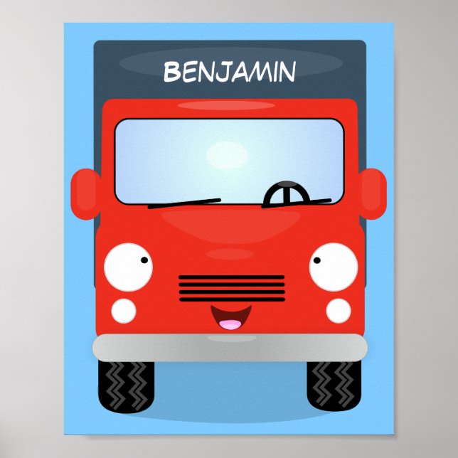 Poster Illustration d'un camion kawaii rouge mou (Devant)