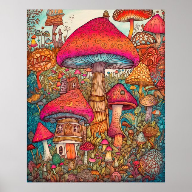 Poster Illustration d'un champignon psychédélique rétro c (Devant)