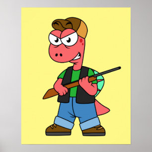 Poster Illustration D'Un Chasseur De Spinosaure Avec Arme