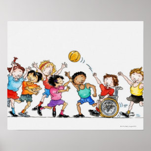 Poster Illustration d'un groupe d'enfants comprenant un