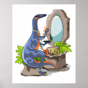 Poster Illustration D'Un Iguanodon Mettant Sur Le Maquill