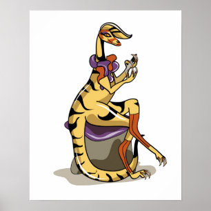 Poster Illustration D'Un Iguanodon Qui Polit Ses Ongles.
