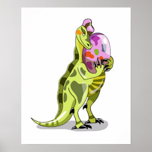 Poster Illustration D'Un Lambéosaure Portant Un Oeuf.