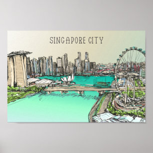 Poster Illustration d'un lieu de voyage célèbre à Singapo