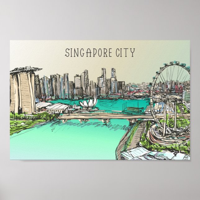 Poster Illustration d'un lieu de voyage célèbre à Singapo (Devant)