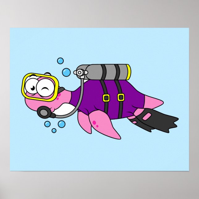 Poster Illustration D'Un Loch Ness Monster Scuba Diver. (Devant)