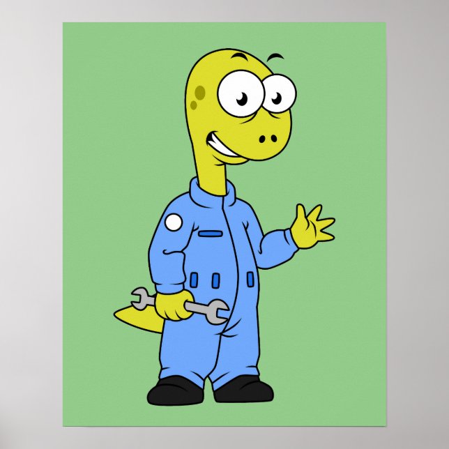 Poster Illustration D'Un Mécanique Brontosaurus. (Devant)
