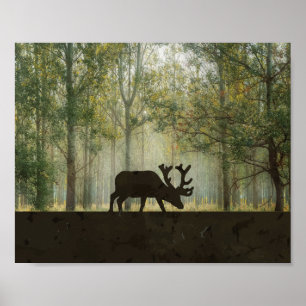 Poster Illustration d'un orignal dans la forêt