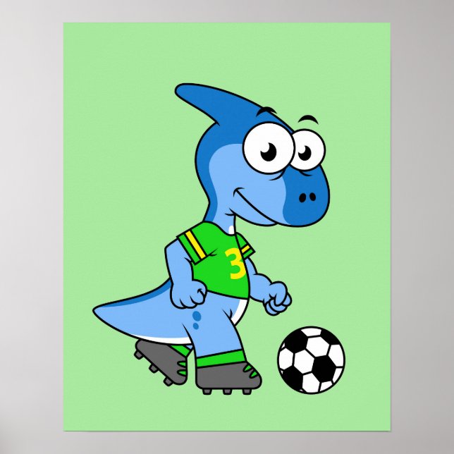 Poster Illustration D'Un Parasaurolophus Jouant Au Footba (Devant)