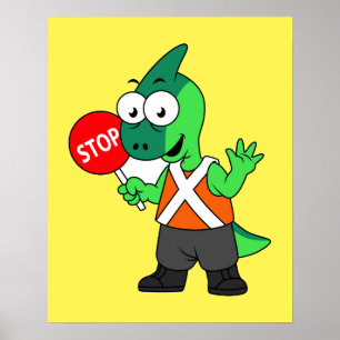 Poster Illustration D'Un Parasaurolophus Traffic Enforcer