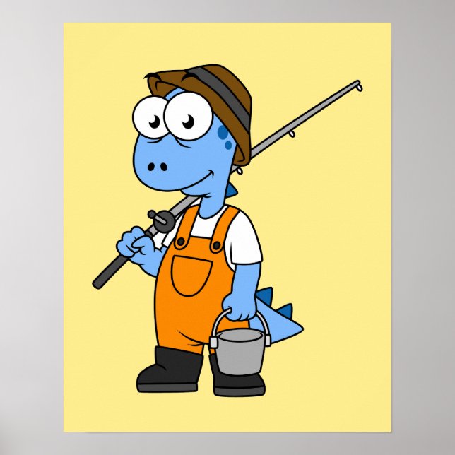 Poster Illustration D'Un Pêcheur D'Allosaurus. (Devant)