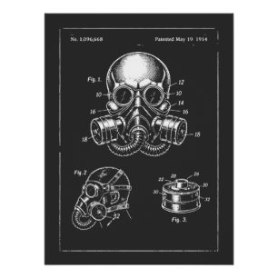 Poster Illustration d'un plan de masque à gaz