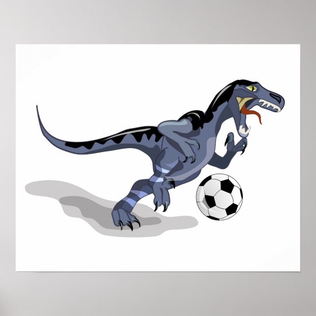Poster Illustration D'Un Raptor Dinosaure Jouant Au Footb (Devant)