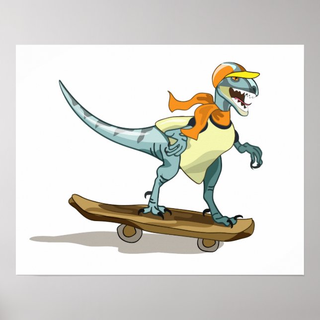 Poster Illustration D'Un Raptor Skateboard. (Devant)