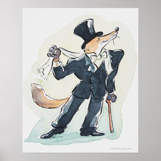 Poster Illustration d'un renard habillé en costume et en  (Devant)