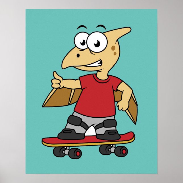 Poster Illustration D'Un Skateboard De Ptérosaure. (Devant)