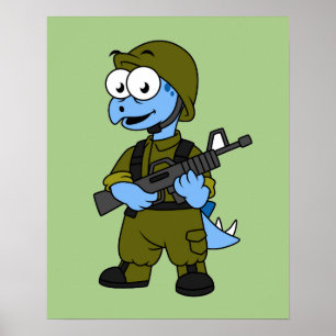 Poster Illustration D'Un Soldat De Stegosaurus.