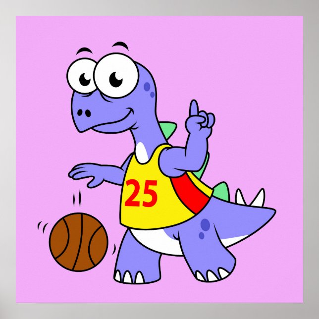 Poster Illustration D'Un Stegosaurus Jouant Au Basket. (Devant)