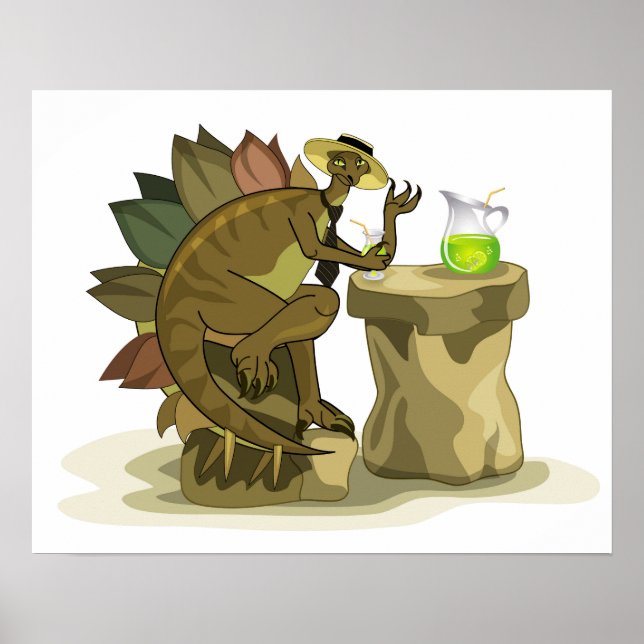 Poster Illustration D'Un Stegosaurus Qui Boit Une Boisson (Devant)
